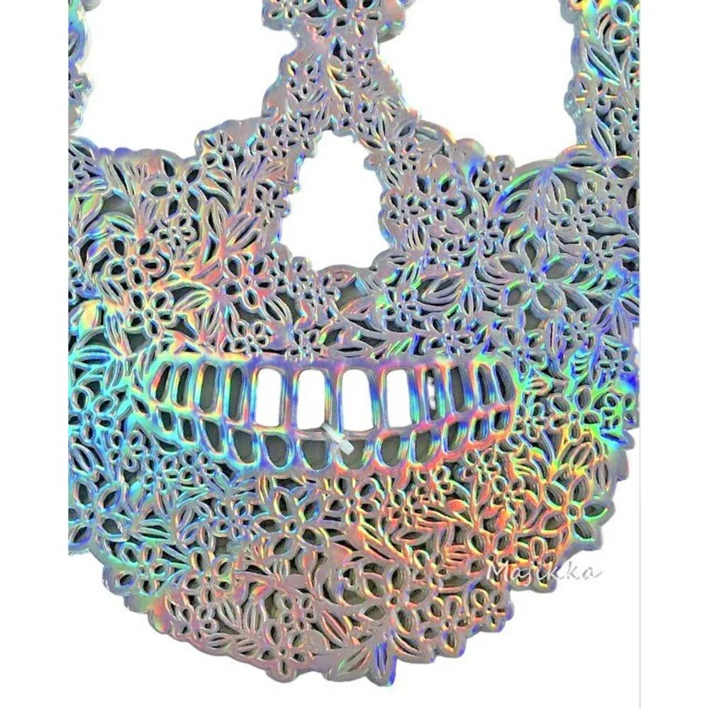 Halloween Skull Vinyl Placemats Iridescent Silver Creepy Spooky Set of 6